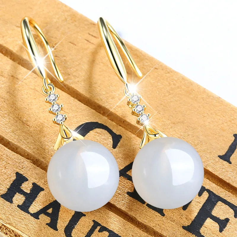 Hot fashion AAAAA Zircon Earrings Green White Jade Pearl 18K Gold 925 Sterling Silver Stud Earrings for Women Fine Jewelry Gift