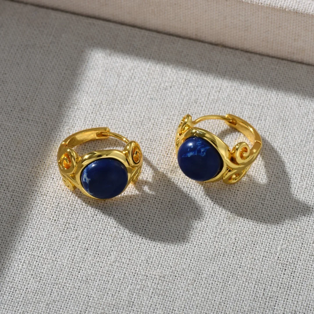 

Франция мода латунное покрытие 18-каратного золота лазурит маленькие серьги женские ретро ювелирные изделия тренд