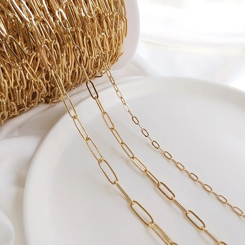 

1 Meter 14K Gold Plated Metal Oval Paperclip Chains Link Cable Chains Bulk For DIY Necklace Bracelet Choker Jewelry Making