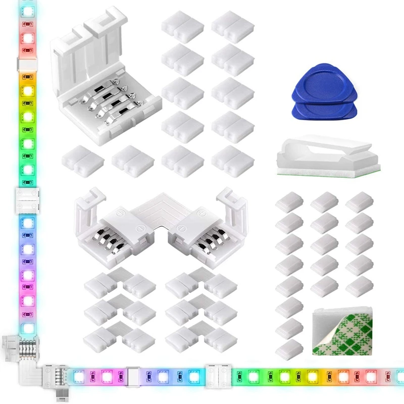 LED Light Strip Connectors 4 Pin RGB LED Lights Connectors,Gapless Connectors,L Shape Connectors For SMD 5050 LED Strip