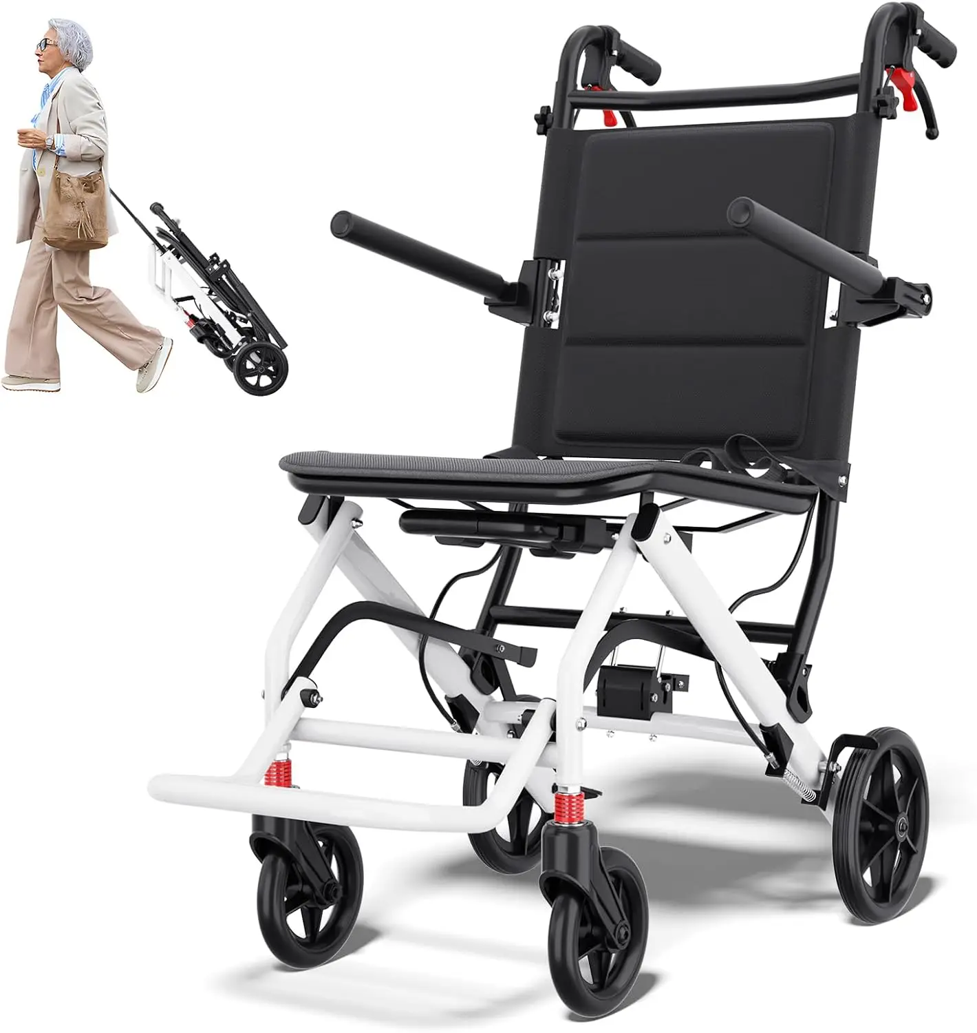 

Super Lightweight Transport Wheelchair with Locking Hand Brakes, Easy to Fold and Travel for Adults or Children up to 220lbs