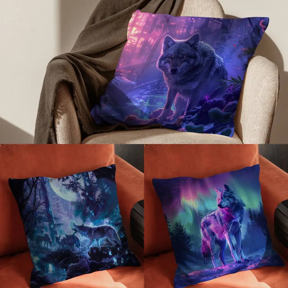 

Animal Wolf King Print Pillow Case Pillowcase For Car Pillows 60x60 Cushions Luxury Double Sided Cover Home And Decoration Sofa