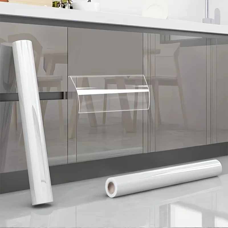 Transparent Oil- And Stain-Resistant Protective Film Utilizes Static Adhesion Removable Suitable For Covering Cabinet And Wall.