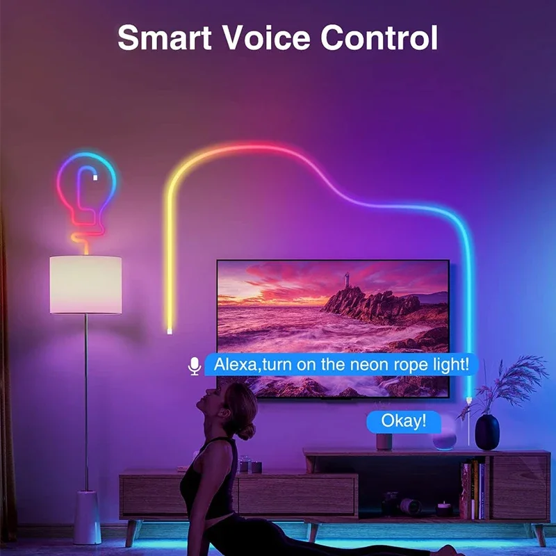 32,8 ft 10M WIFI RGBIC Neon Seil Licht 24V Magie Hause LED Streifen Lichter mit Musik Sync Arbeitet mit Alexa und Google Assistent