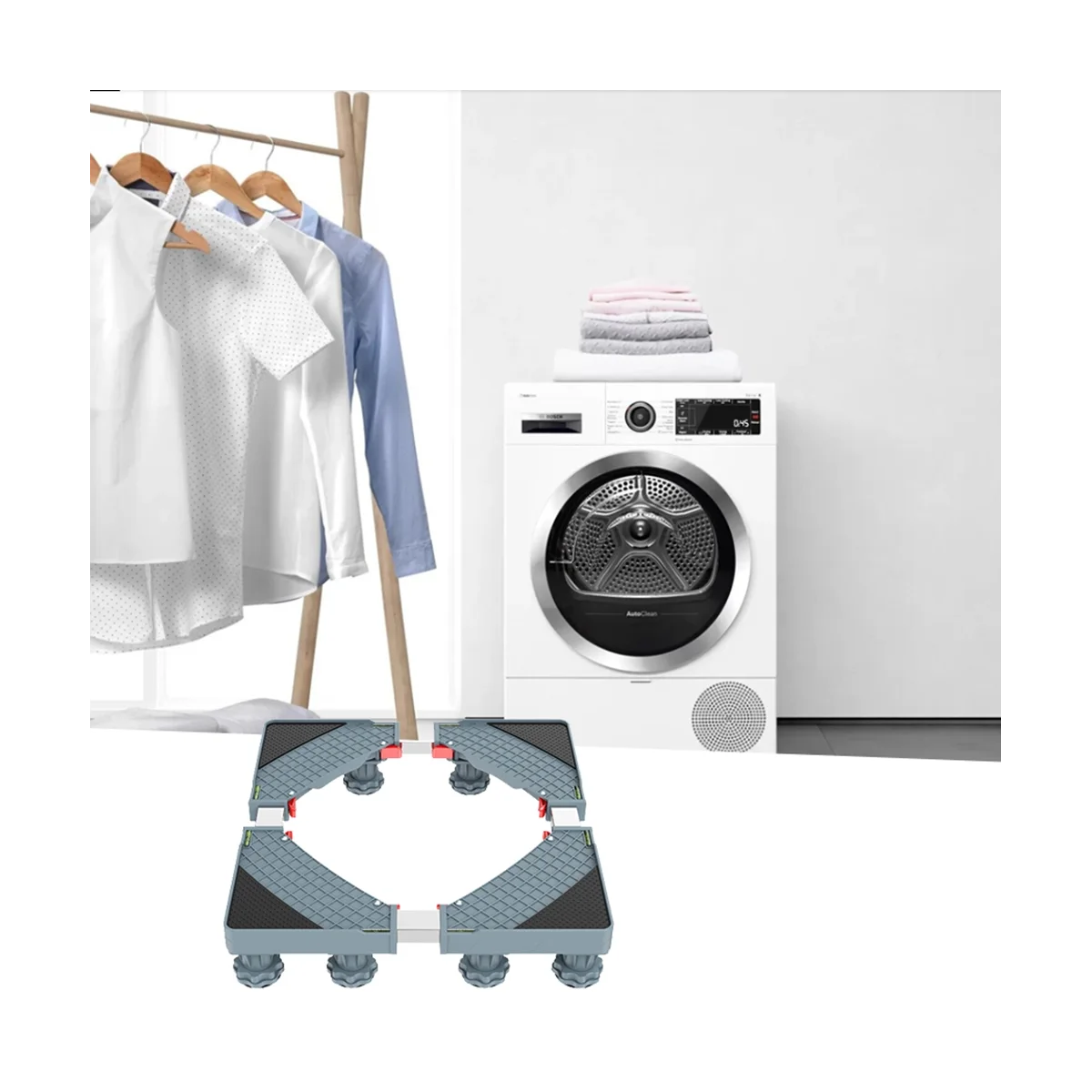 Soporte para lavadora, Base móvil antivibrador ajustable, accesorios de baño portátiles para lavadora