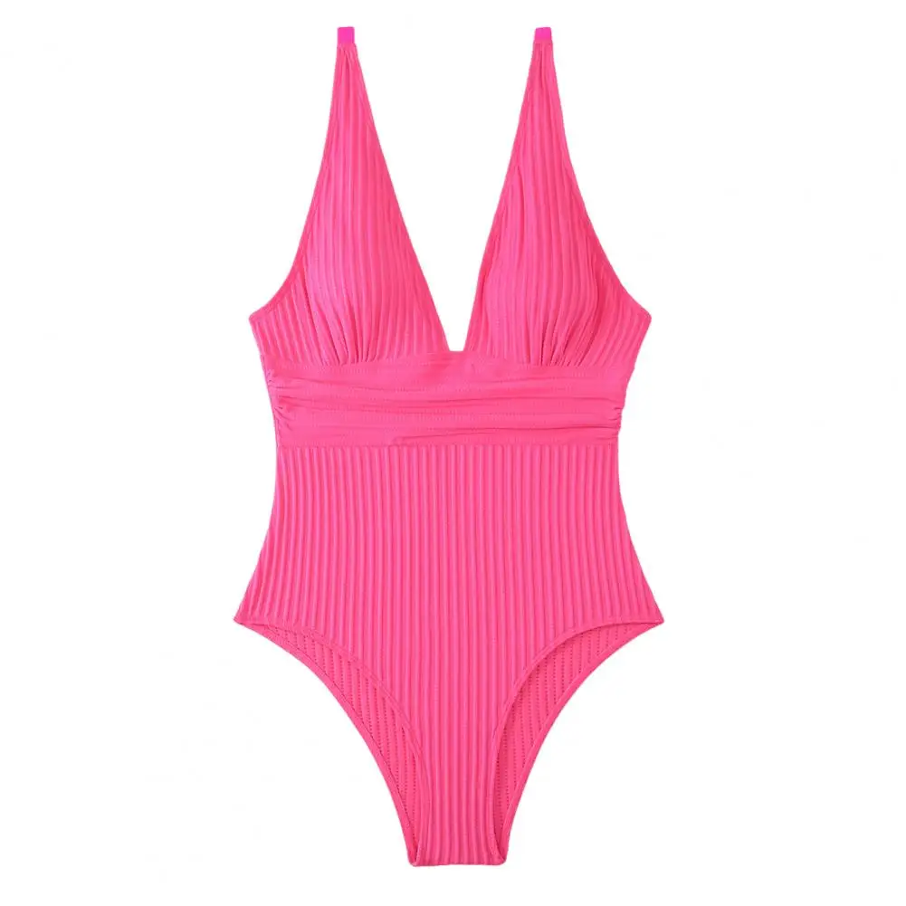 

Quick-drying Swimsuit V-neck Swimsuit Stylish V-neck Ribbed One-piece Swimsuit for Women Breathable Quick-drying Bathing Suit