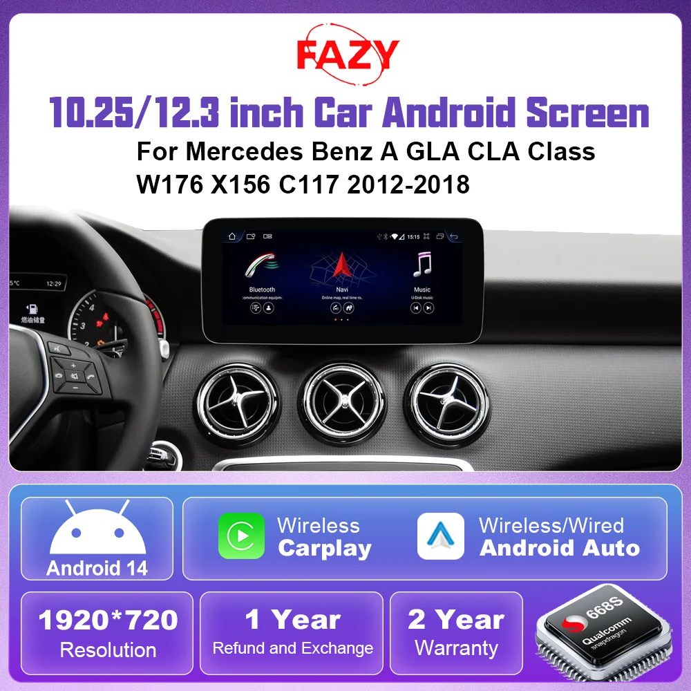 Android 14 Wireless CarPlay Multimedia Player Android Screen For Mercedes Benz A GLA CLA Class W176 X156 C117 2012-2018 GPS Navi
