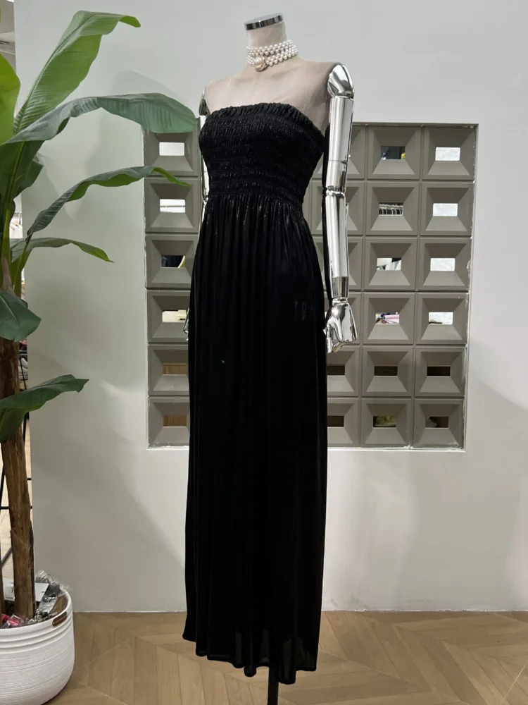 DFDG Women’s 2025 Summer Elegant Evening Dress Smocked Bustier A-Line Maxi Designer Party Gown Luxury Formal Attire Dress