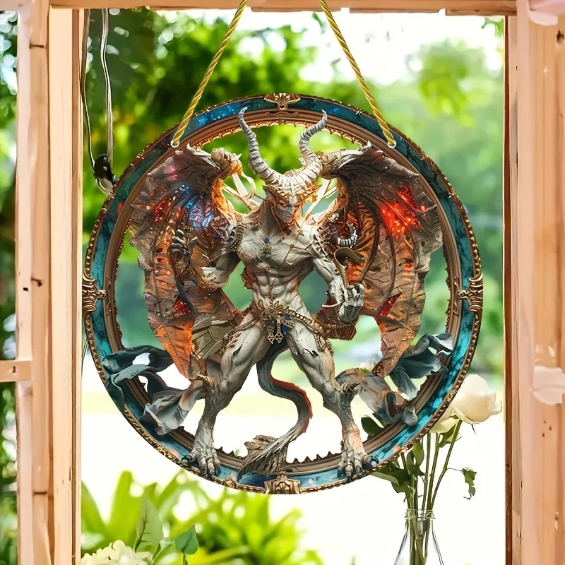 Glam Style Gargoyles Acrylic Decorative Sign&Plaque-Wall Hanging Circular Sun Catcher for Home,Bedroom,Living Room,Porch Decor