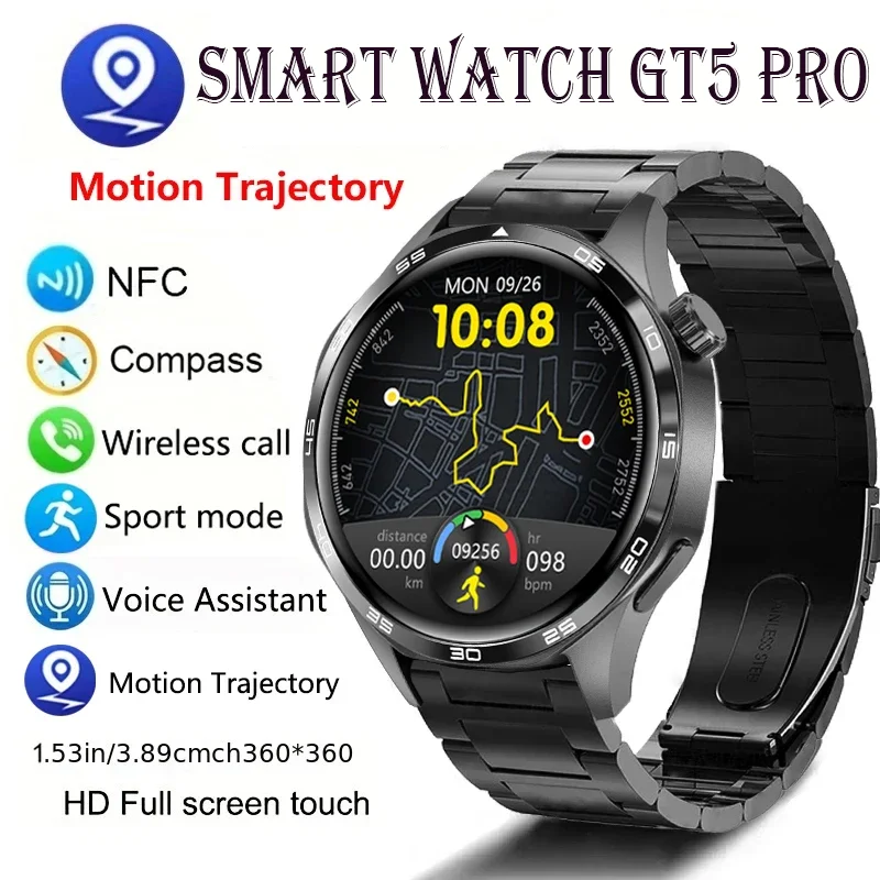 

Здоровье Спортивные Часы GT5PRO Смарт-часы Мужские Часы 5Pro HD Экран Bluetooth Вызов GPS Траектория NFC Сердечный ритм Компас Смарт-часы