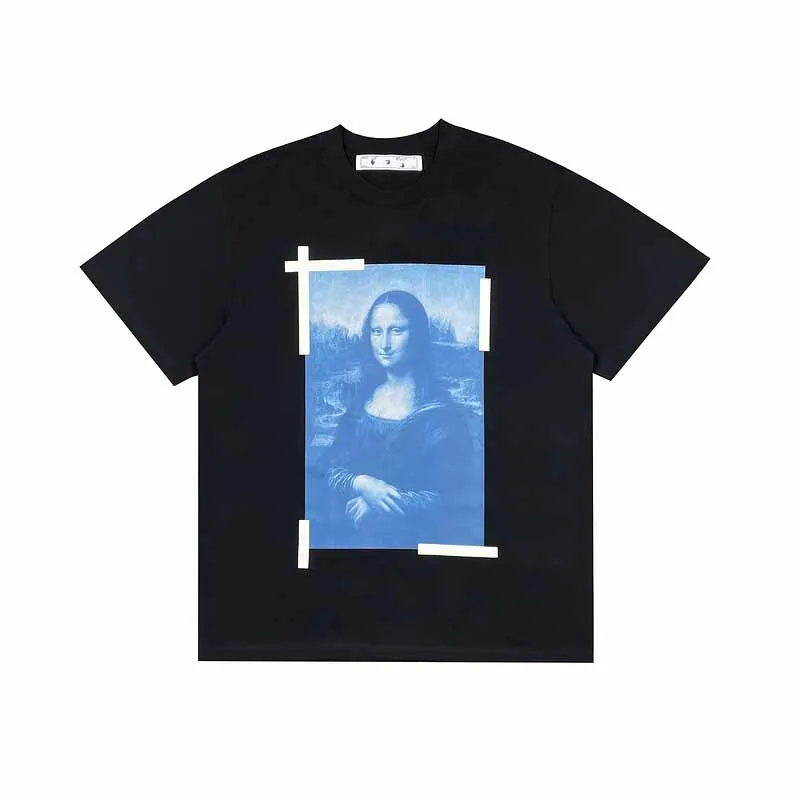 Top Grade Logo Printed Blue Mona Lisa Women Men T shirts tees Hiphop Oversized Men Casual Cotton T shirt