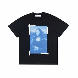 Top Grade Logo Printed Blue Mona Lisa Women Men T shirts tees Hiphop Oversized Men Casual Cotton T shirt