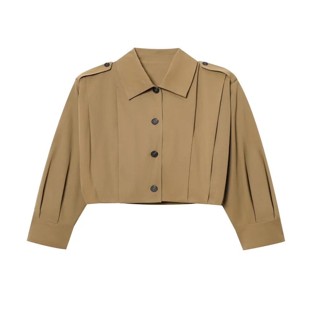 

Новая летняя женская модная повседневная плиссированная куртка с высоким воротником в европейском и американском стиле