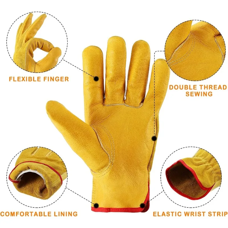 Leather Camping Gloves, Heat-insulating Gloves, Wear-resistant and Stab Resistant Gardening and Mountaineering Gloves