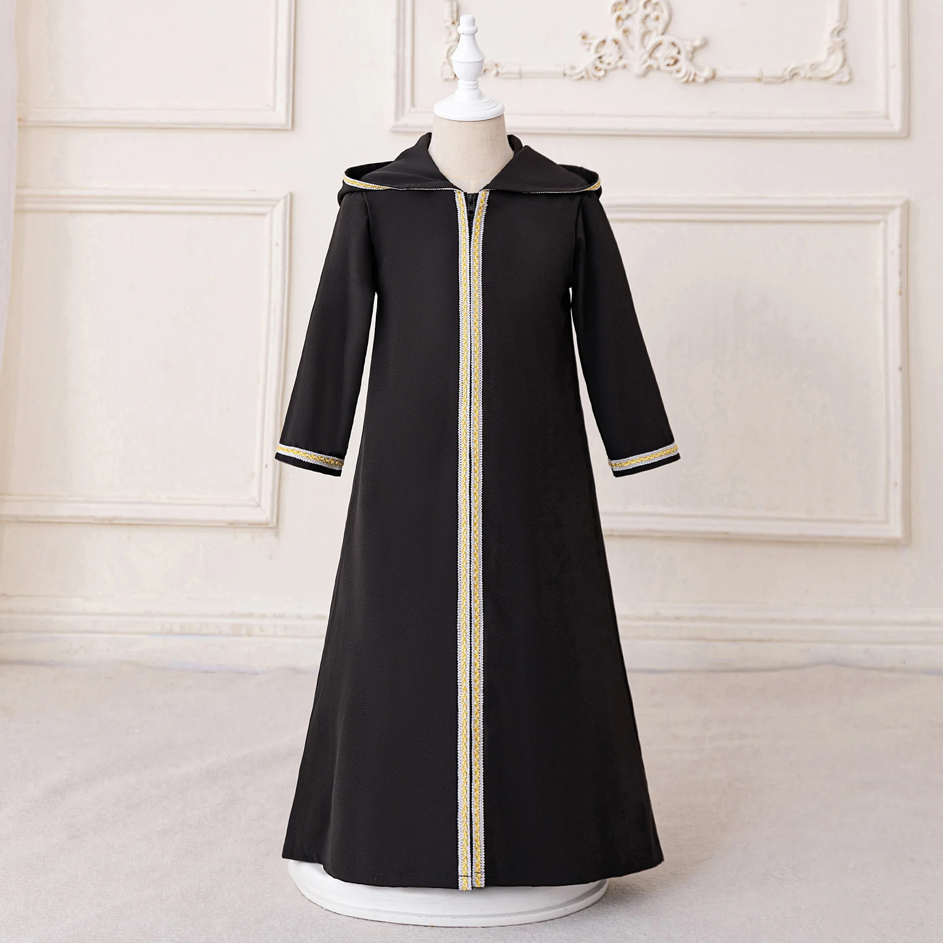 Elegant Dress Muslim Girls Embroidery Mesh Print Middle Eastern Robe Ramadan Party Banquet Piano Performance Evening Dress