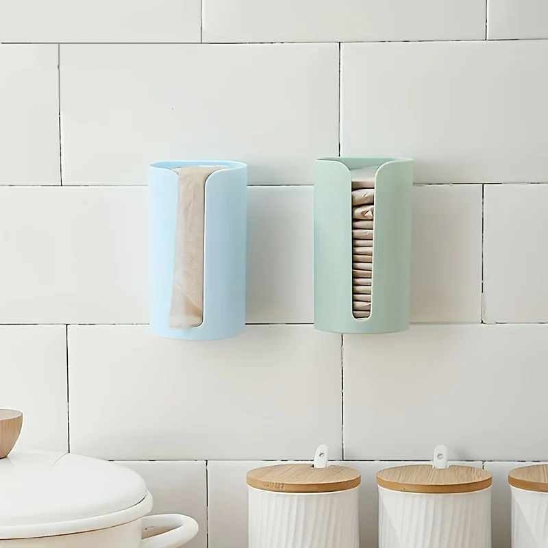 1pc Contemporary Wall-Mounted Plastic Bag Dispenser, Kitchen Garbage Bag Storage Basket, Convenient Pull-Out Organizer for Trash
