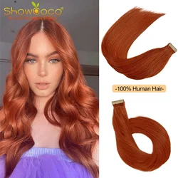 ShowCoco-cinta de doble estiramiento en extensión de cabello humano, cabello 100% humano, Color Ombre, extremos gruesos, hueso recto, Remy, cabello completo de 14 