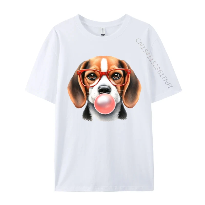 Men's T-Shirt Beagle Wearing Red Glasses Blowing Bubble T-shirt Unique 100% Cotton Tee Shirt Male Tshirt