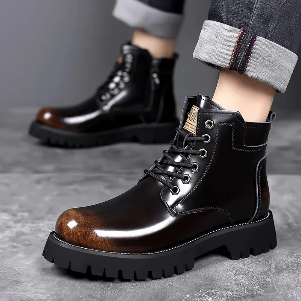 

Big Yellow Boots High-Top Boots: Autumn Men's Genuine Leather Shoes, 2024 New Inner Height-Increasing Stylish Thickened Sole Wor