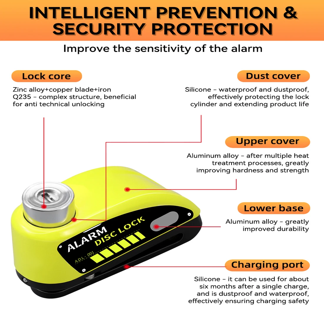 Candado de Disco con Alarma Antirrobo para Moto y Bicicleta
