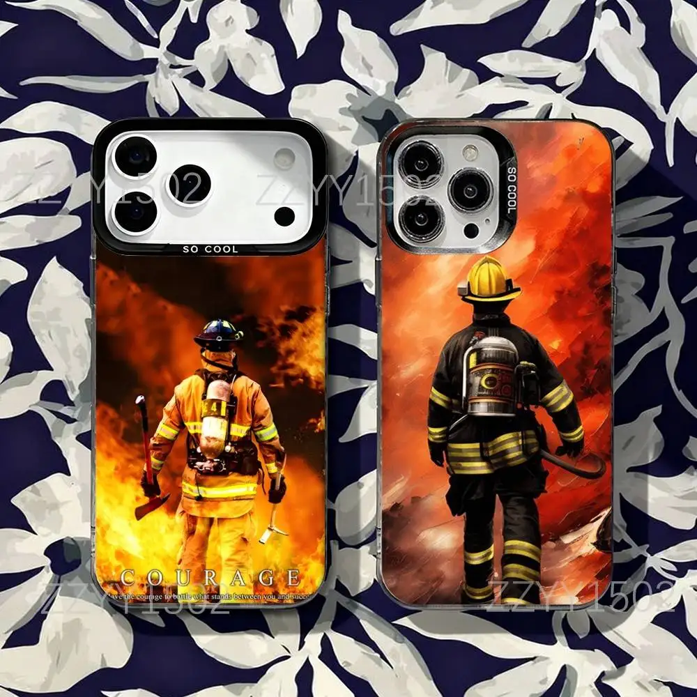 

Firefighter Heroes Fireman Phone Case For iPhone 17,16,15,14,13,12,X,8,Pro,Max,Plus,SE4,Air,Mini HD Black IMD Matte