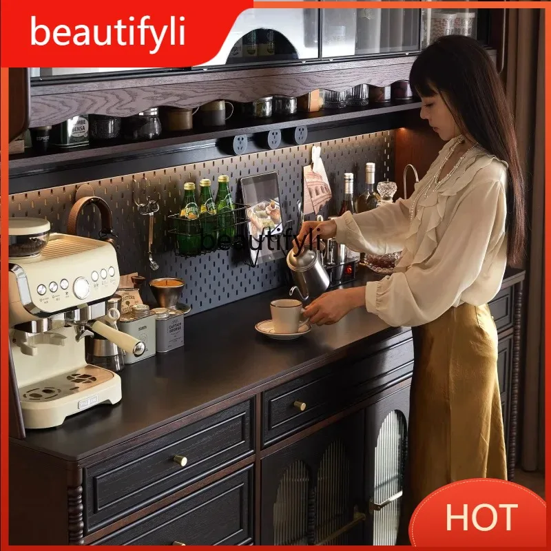 

A139 French Retro Solid Wood Red Oak Sideboard Integrated Wall Storage Cabinet Wine Cabinet Rock Slab Furniture