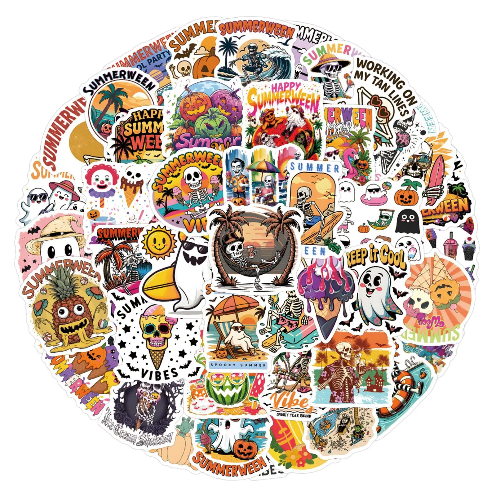 10/55/110PCS Cartoon Summerween Stickers Funny Skeleton Ghost Graffiti Decoration DIY Notebook Suitcase Phone Guitar Toys Decals