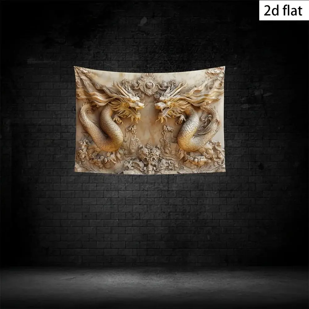 VIKAMA Chinese Dragon Tapestry Double Gold Dragon Pattern Oriental Wall Art for Living Room Home Decor