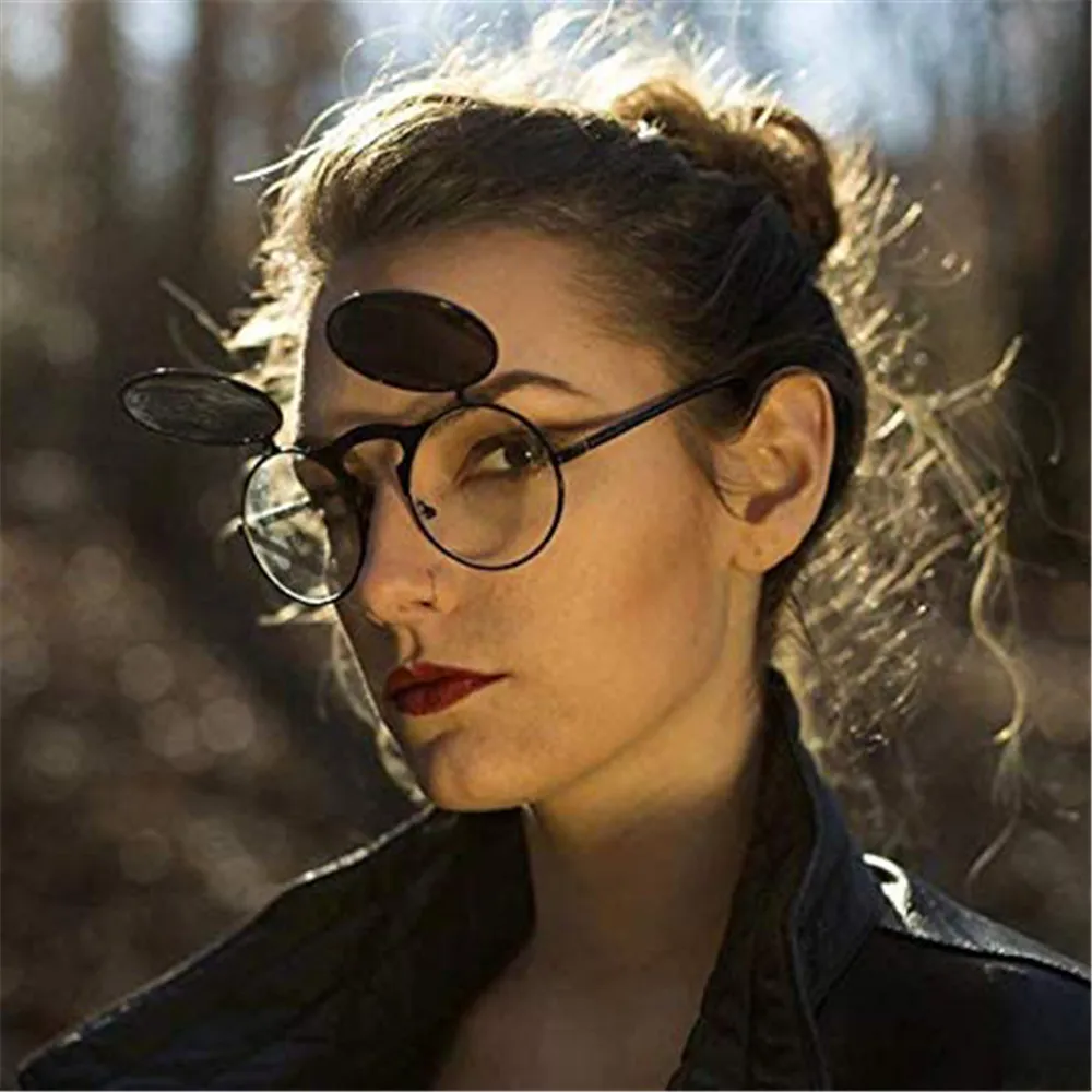 نظارات دائرية للرجال والنساء بإطار معدني، نظارات شمسية دائرية قابلة للطي، نظارات شمسية Steampunk