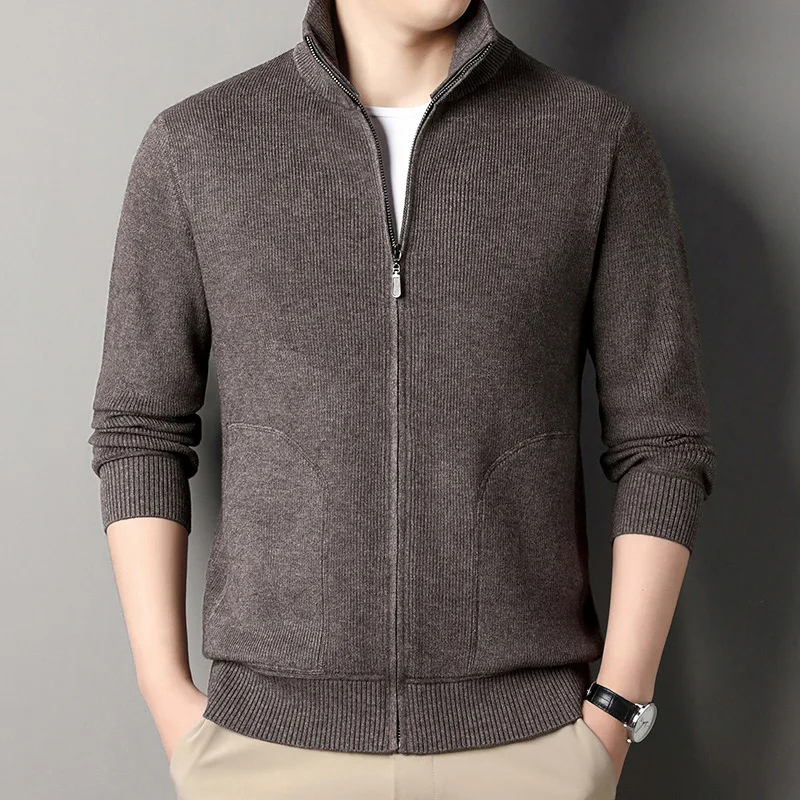 

2026 Autumn Winter Men's Zipper Stand Collar Cardigan Sweater Fashion Outerwear