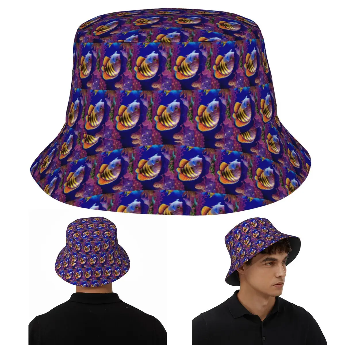 الأسماك الملونة في المحيط الأسماك الاستوائية دلو القبعات بنما قبعة الأطفال بوب صياد القبعات لصيف قبعات الصيد رجل امرأة #1