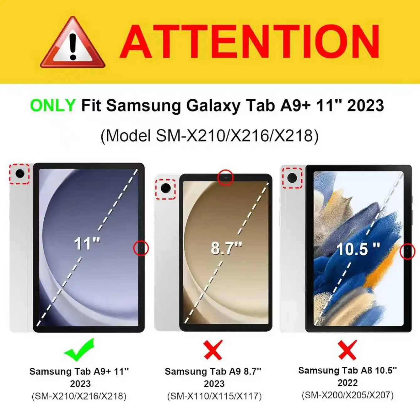 Чехол для Samsung Galaxy Tab A9 Plus 11 дюймов 2023 (SM-X210/SM-X216/SM-X218), передний карман из искусственной кожи с несколькими углами, пробуждение/сна