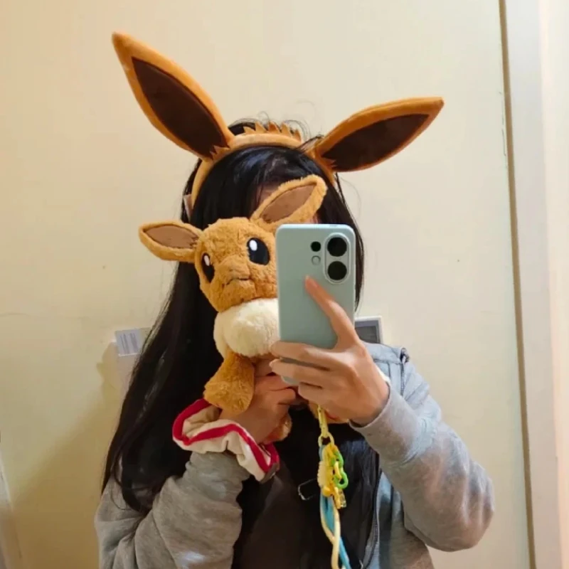 hot-sale-original-pokemon-love-series-eevee-hair-hoop-face-wash-headband-cute-anime-periphery-ornament-birthday-gift