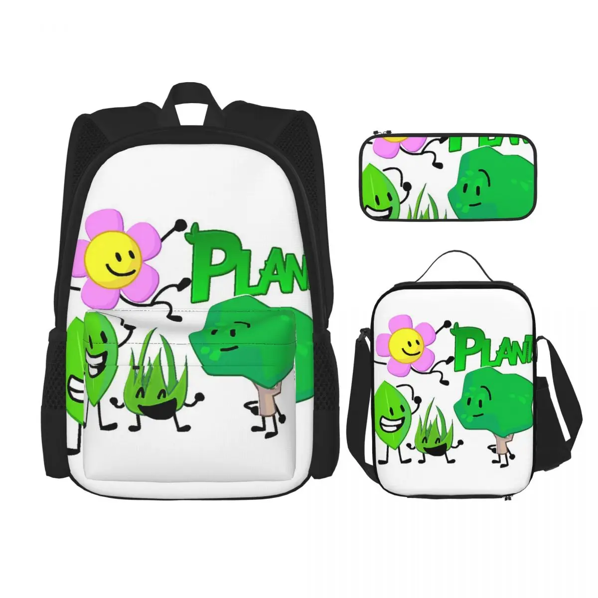 Mochilas BFDI con personajes de plantas, mochila para niños y niñas, mochilas escolares para niños, mochila para niños de dibujos animados, bolsa de almuerzo, bolsa para bolígrafos, conjunto de tres piezas