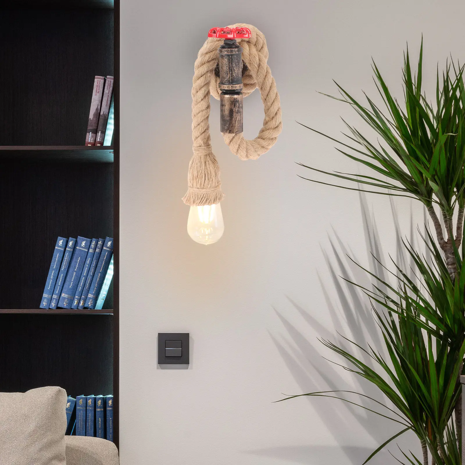 

Industrial Hemp Rope Wall Light Creative Pendant Lamp Holder Wall Decor Vintage Rope Lamp Base for Bedroom Cafe Restaurant