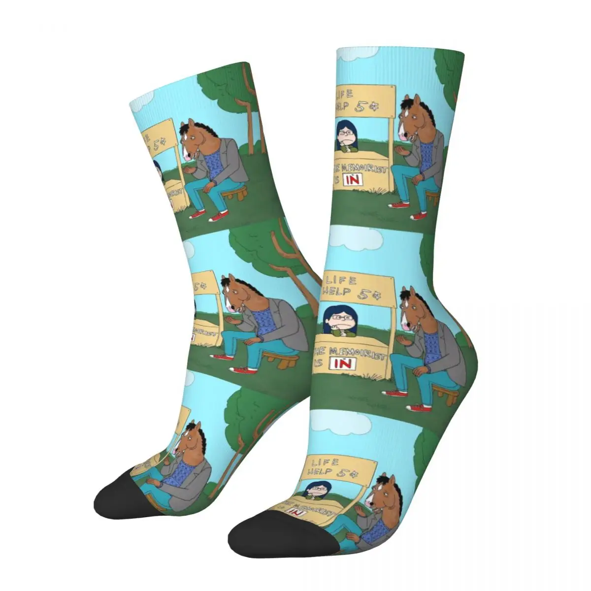 Funny Crazy compression Life Help Sock for Men Hip Hop Vintage B-BoJack Horsemans Happy Seamless Pattern Printed Boys Crew Sock