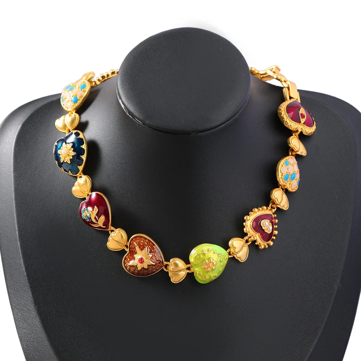 Bohemia Heart Shape Necklace Alloy Oil Drop Necklace Multi-Layer Love Flower Necklace Gifts