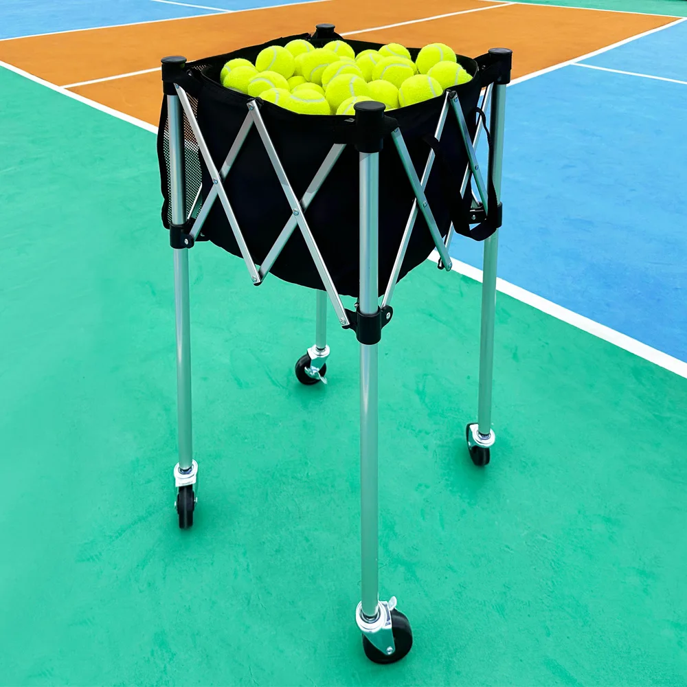 Lightweight Foldable Ball Cart with Wheels for Tennis and Pickleball Easy to Carry Collapsible Design