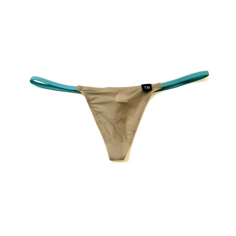 Men's Low Waist Ice Silk Thong Underwear Sexy Contrast Elastic T-pants Transparent Tight Fit Comfort Support Adults 18 Plus