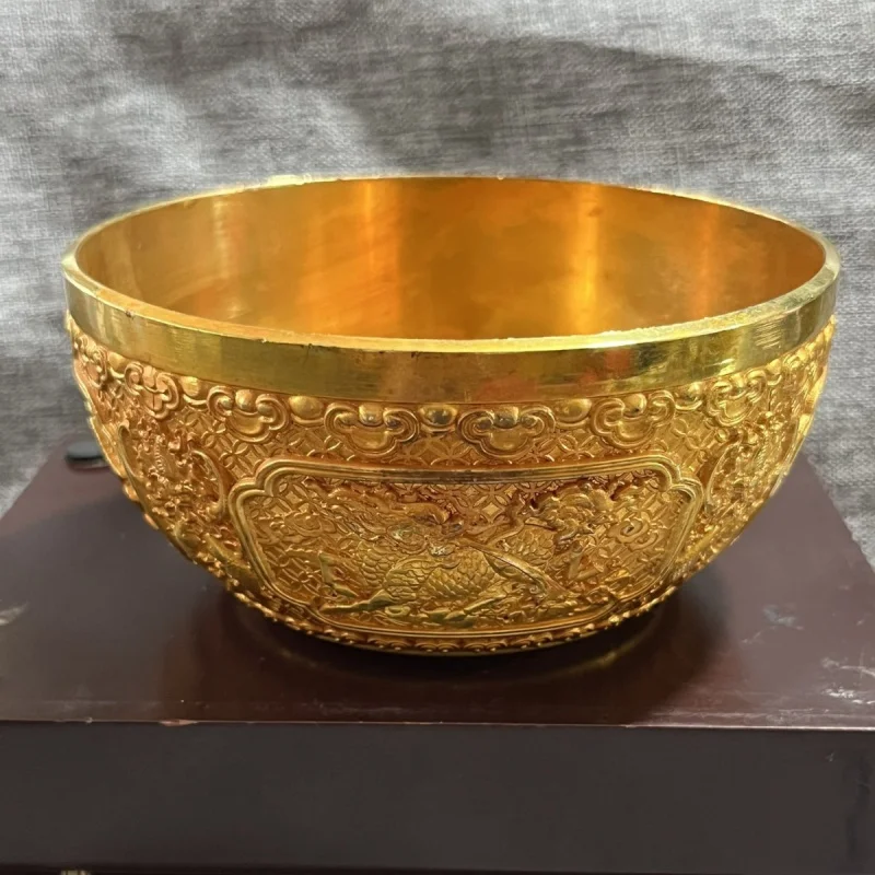 Antique Made in Years of Qian Long Emperor of Qing Dynasty Gold-Plated Cornucopia Bowl Copper Bowl Antique Old Objects Collectio