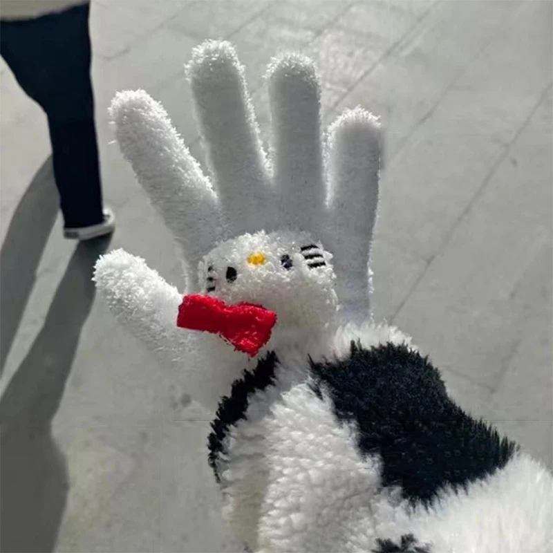 سانريو كورومي بلدي ميلودي مرحبا كيتي قفازات متماسكة أفخم الدافئة قفازات كاملة الأصابع النساء في الهواء الطلق الدراجات التزلج القفازات الطفل هدية #6