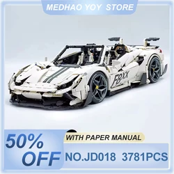 MOC-JD018 1:8 Technical White Racing Speed Sports Car F8 Building Blocks Bricks Educational Puzzle Toy Christmas Gifts For Kids