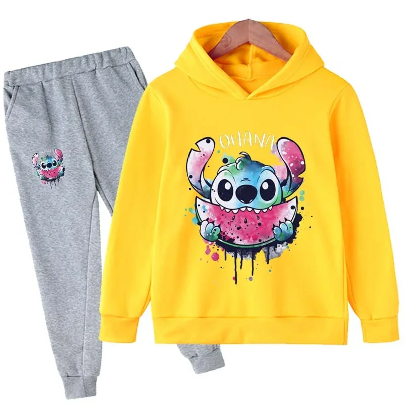 

New Spring Autumn Baby Boys Girls Stitch Clothes Children Stitch Hoodies Pants 2Pc sets Toddler Fashion Costume Kids Tracksuits