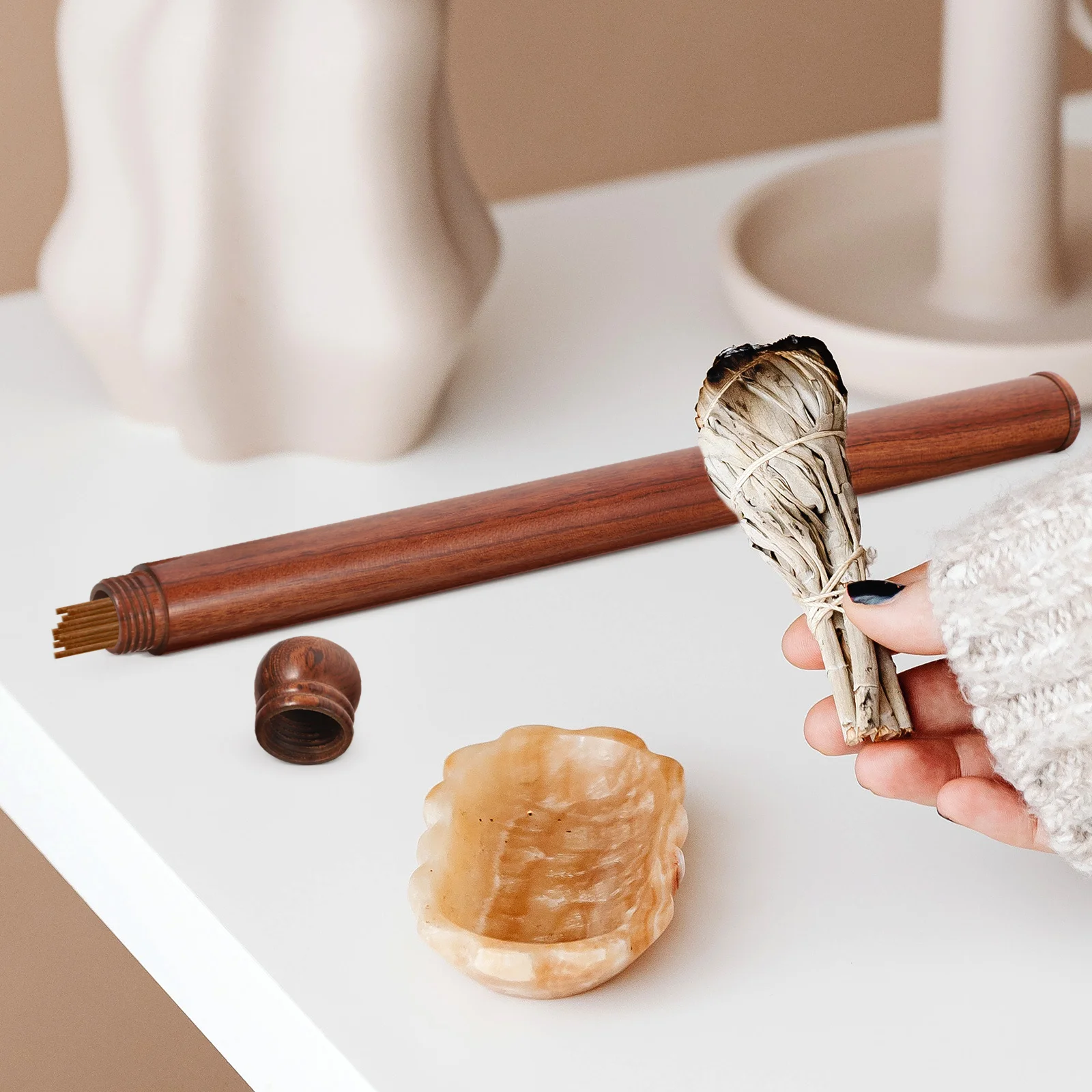 

Wooden Incense Holder Smooth Portable Natural Design For Meditation Home Temple Use Incense Storage Tube Container Box Sticks
