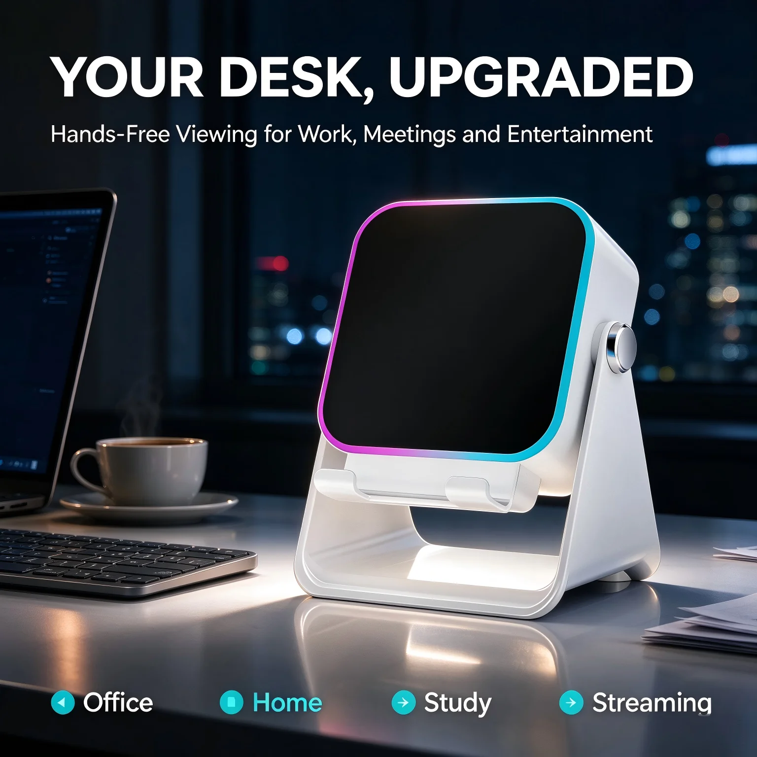 5 in 1 Instant Audio Amplifier Phone Stand No Bluetooth Needed 3500mAh Power Bank 360° Adjustable Tablet Holder RGB Ambient Light Desk Organizer Tech Gift for Men Women