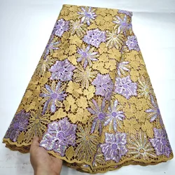 Hot Sale Bicolor African Water Soluble Lace Fabric With Sequins 2024 French Nigeria Guipure Cord Lace Fabric For Dress Materials