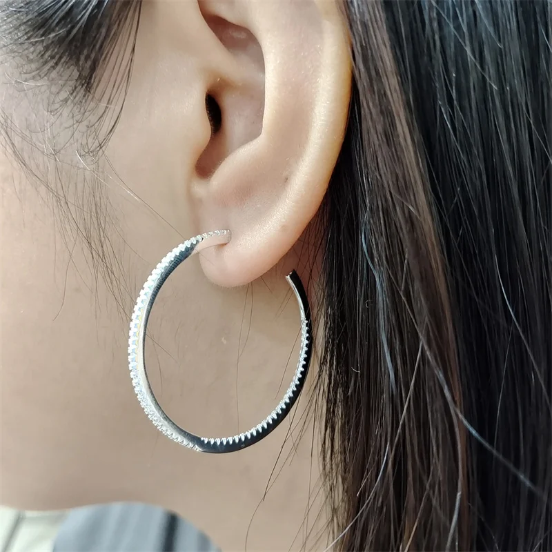 SOMILIA Fashion 925 Sterling Silver AAAAA ZC 40-60MM Hoop Earrings Dangale Earrings For Women Party Fine Jewelry серьги кольца — zdjęcie 7