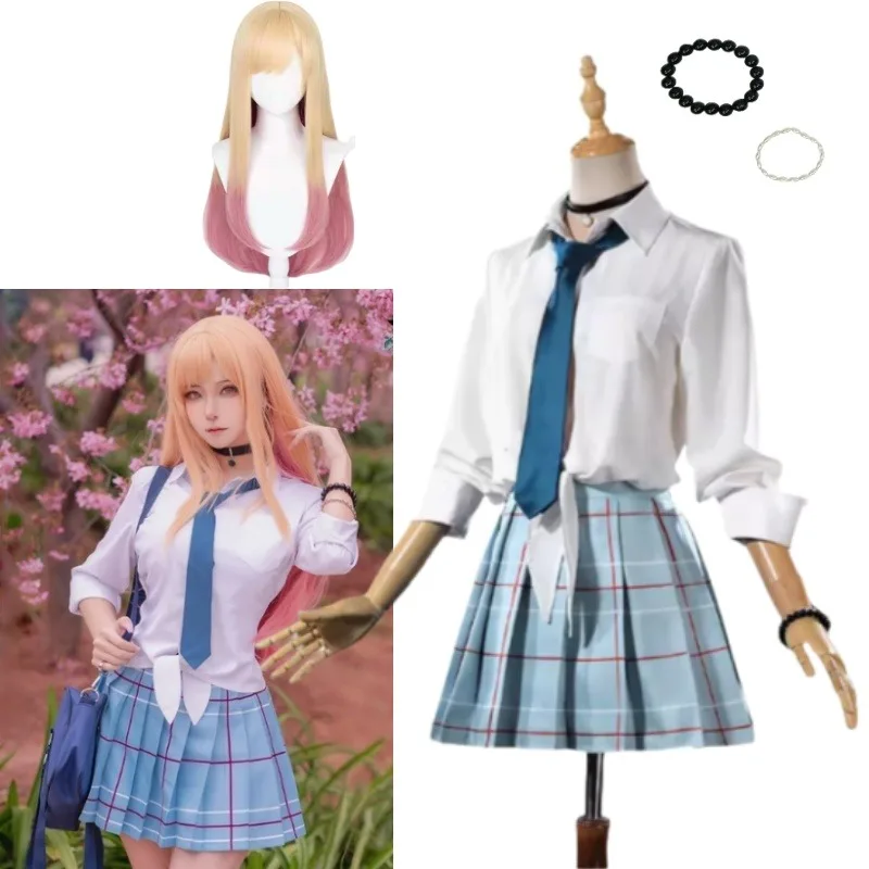

Anime Kitagawa Marin Cosplay Costume Japanese School Girl Uniform Shirt Pleated Skirt Wig Suit Women Halloween Party Outfits