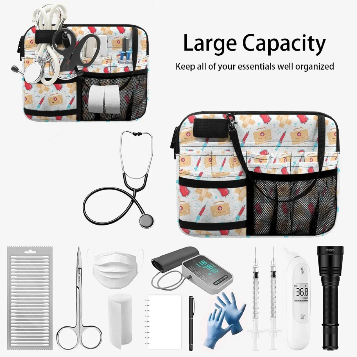 Equipamento Médico Kit de Primeiros Socorros Impressão Dos Desenhos Animados Saco de Cintura Das Senhoras, Multi-Bolsos, Ajustável, Enfermeira Do Hospital Cinto, Presente