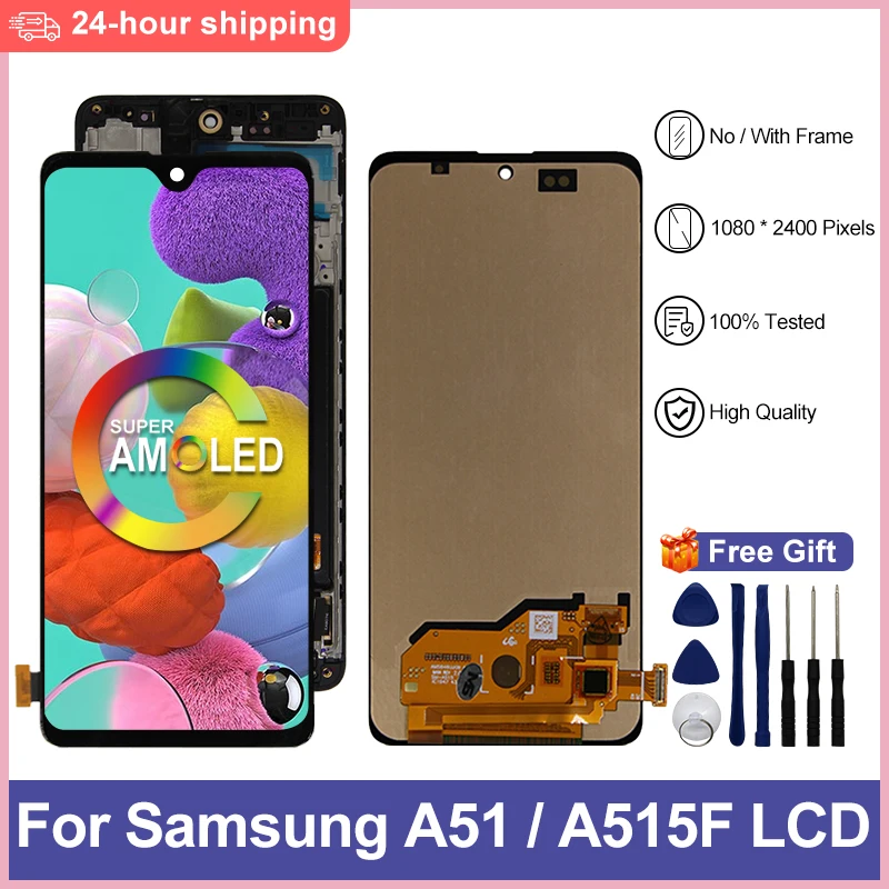 New Tested Display AMOLED For Samsung A51 A515 A515F A515F/DS A515FD OLED Display Touch Screen Digitizer Assembly with Frame
